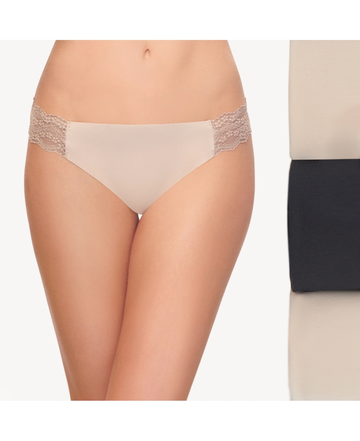 Women's B.Bare 3 Pack Thong Underwear 970367 - Night, Antler, Rose Smoke