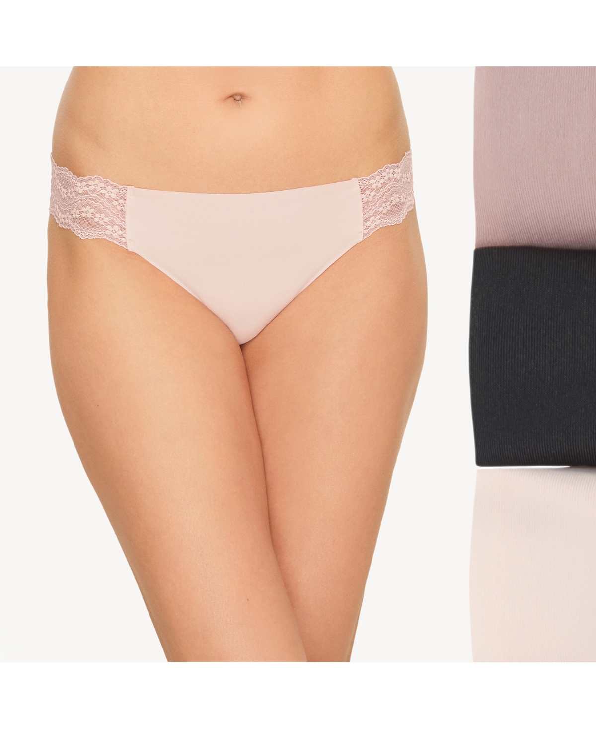 Women's B.Bare 3 Pack Thong Underwear 970367 - Night, Antler, Rose Smoke