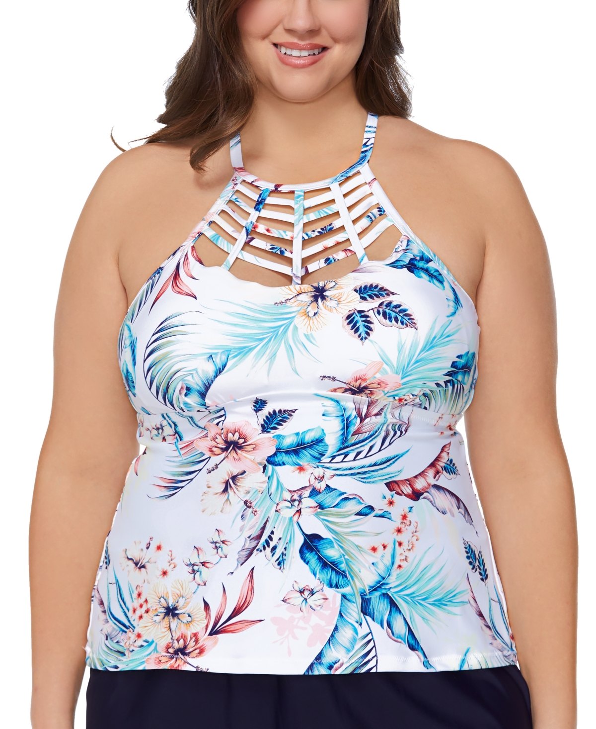 Raisins Curve Trendy Plus Size Boa Tropical-print Tankini Top Women's ...