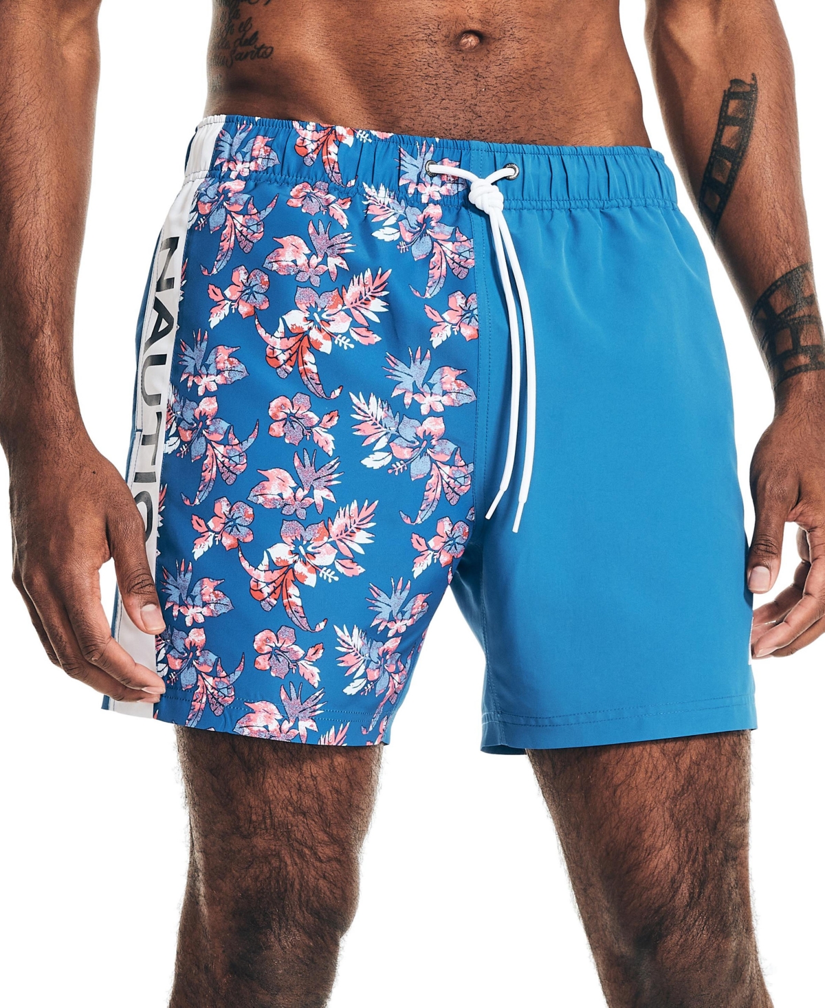 Nautica Men's Tropical-print Colorblocked Swim Shorts In Blue | ModeSens