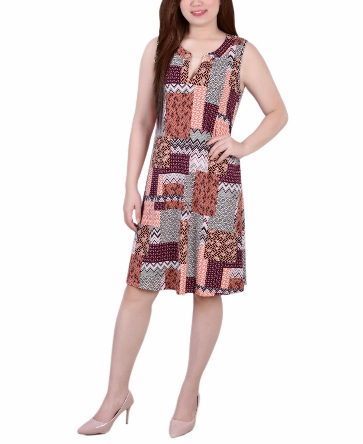 Shop Ny Collection Petite Size Sleeveless Keyhole Dress With Hardware In Mauve Archipatch