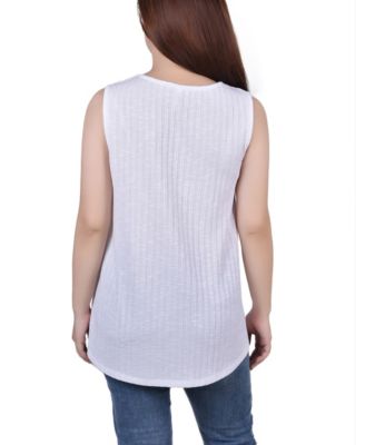 Petite Size Sleeveless Ribbed Top with Triple Rings