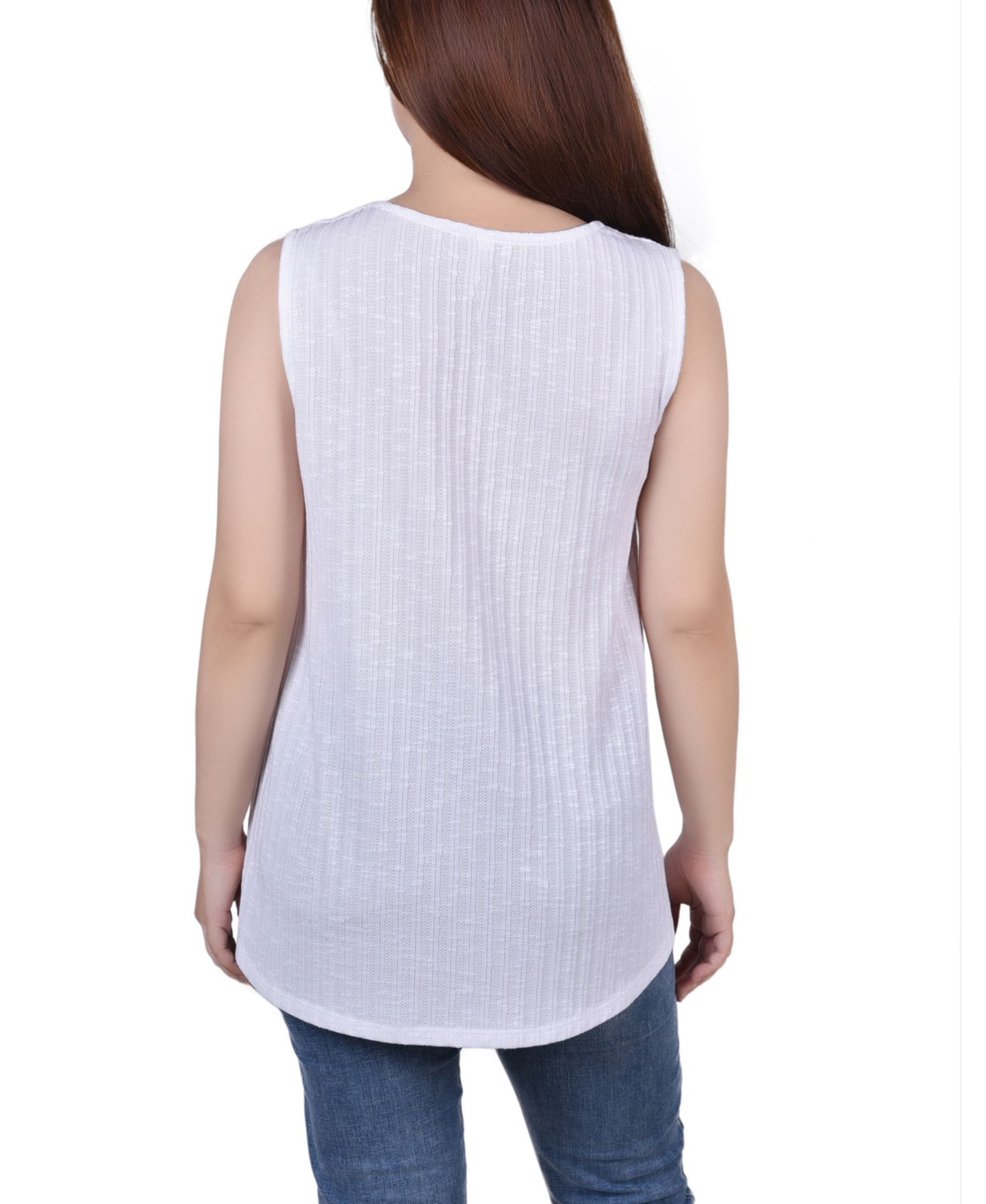 Женский топ NY Collection Petite Size Sleeveless Ribbed with Triple Rings, цвет: Белый — фото 2