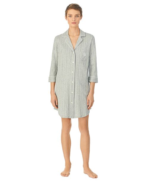 alfani Lauren Ralph Lauren Knit Notch Collar Cotton Sleep Shirt Women's Fashion Shoes & Accessories