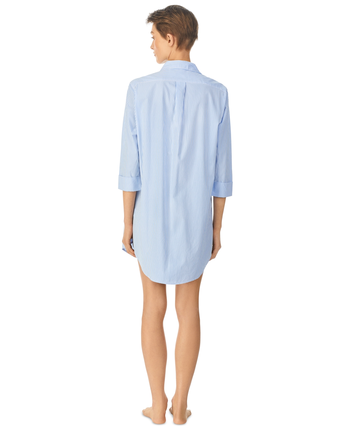 Shop Lauren Ralph Lauren Roll Cuff Sleepshirt Nightgown In French Blue Stripe