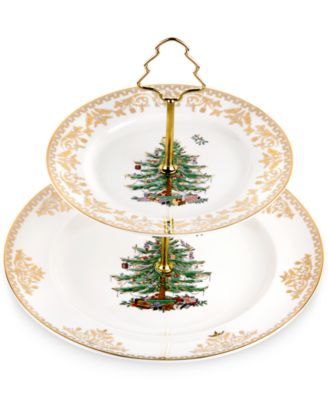 Spode - Christmas Tree Gold 2-Tier Cake Stand