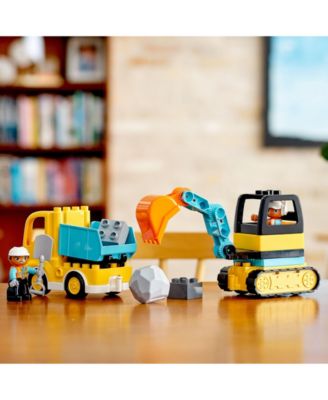 Duplo 10931 Truck & Tracked Excavator Toy Building Set with Construction Worker Minifigures