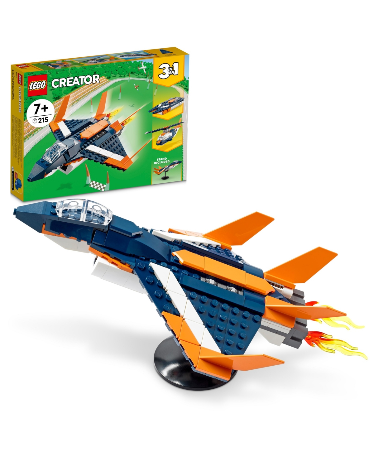 Lego Kids' Creator 31126 3-in-1 Supersonic Jet Helicopter & Powerboat Toy Building Set In Multiple
