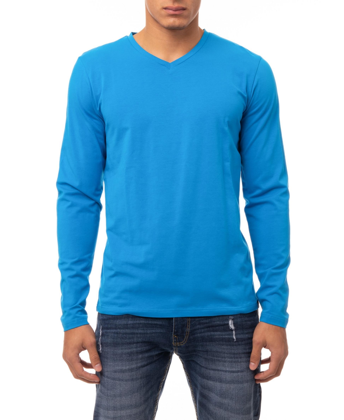 X-Ray Men's Soft Stretch V-Neck Long Sleeve T-shirt - Ocean blue