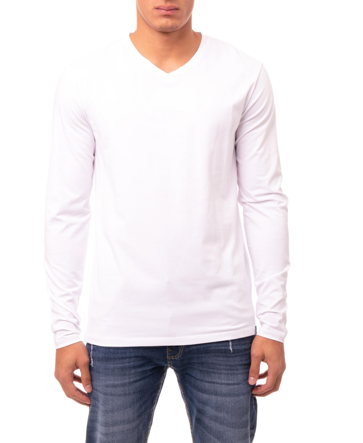 X-Ray Men's Soft Stretch V-Neck Long Sleeve T-shirt - White
