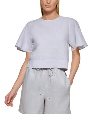 DKNY - Women's Flutter-Sleeve Cropped Top