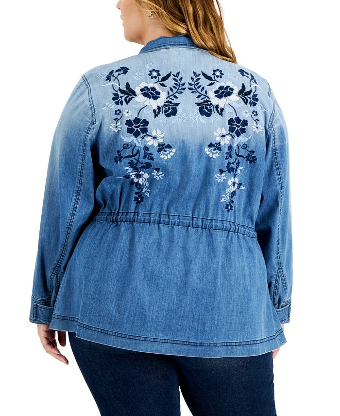 Style & Co Plus Size Embroidered Utility Denim Jacket, Created for Macy ...