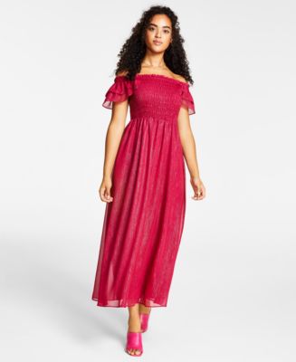 Off shoulder smocked maxi dress best sale