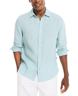 Nautica Men's Classic-Fit Long-Sleeve Button-Up Solid Linen Shirt ...