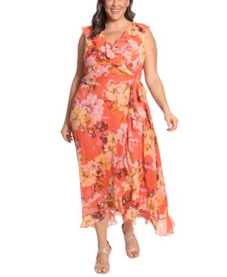 London Times - Plus Size Floral-Print Maxi Dress