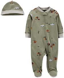 Baby Boys 2-Pc. Animal-Print Cotton Coverall & Hat