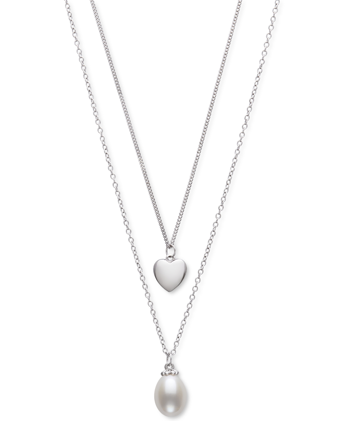 Shop Belle De Mer Cultured Freshwater Pearl (8mm) & Polished Heart Layered Necklace In Sterling Silver, 16" + 1" Exten