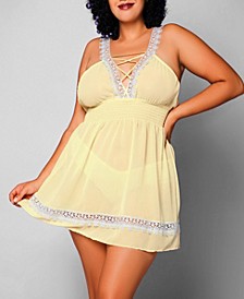 iCollection Women's Daisy Plus Size Chiffon and Lace Chemise and Panty Set