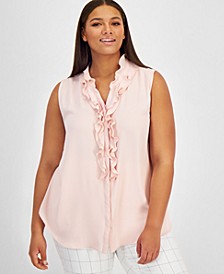Plus Size Ruffle-Front Blouse, Created for Macy's