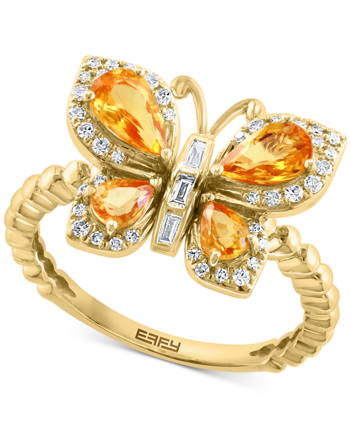 Effy Yellow Sapphire (1-1/5 ct. t.w.) & Diamond (1/5 ct. t.w.) Butterfly Ring in 14k Gold - Yellow Sapphire