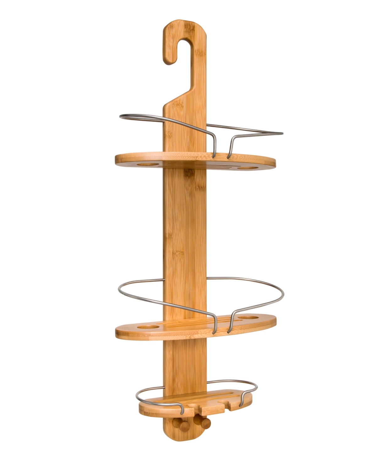 2-Tier Bamboo Hanging Shower Caddy Bathroom Shelf with 2 Hooks - Costway