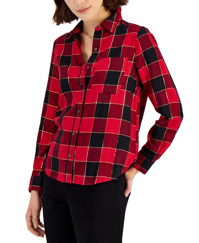 Style & Co Petite Perfect Buffalo-Plaid Shirt, Created for Macy's & Reviews  - Tops - Petites - Macy's