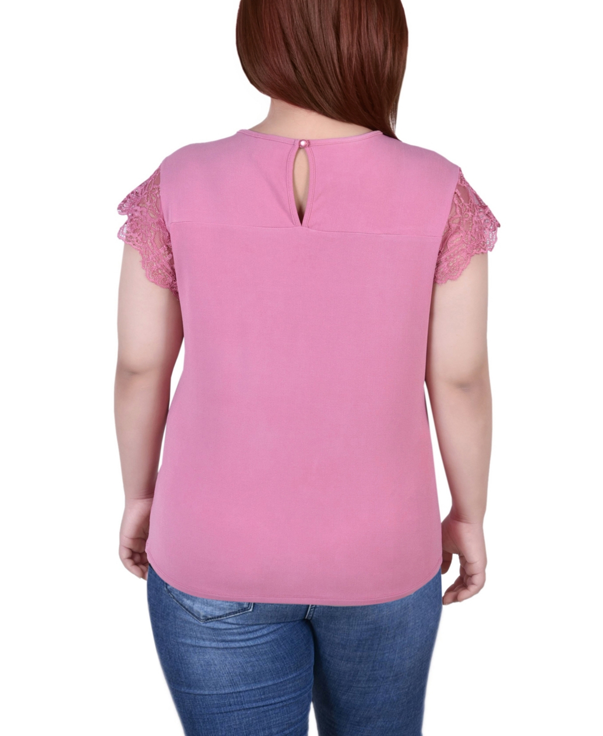 Ny Collection Plus Size Short Sleeve Lace and Crepe Top