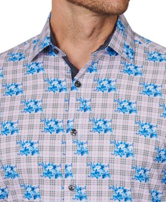 Men's Slim Fit Non-Iron Floral-Print Performance Stretch Dress Shirt