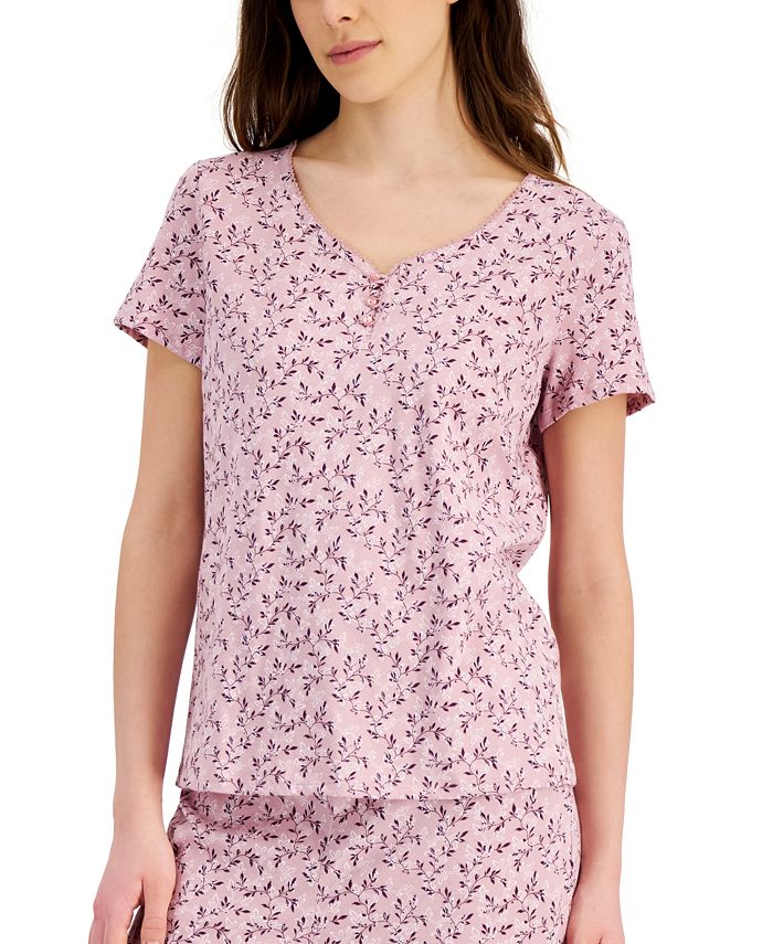 Charter Club Women's Short Sleeve Cotton Essentials Printed Pajama Set ...