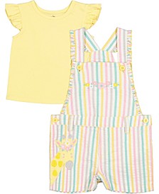 Baby Girls Flutter T-shirt and Seersucker Stripe Shortalls, 2 Piece Set