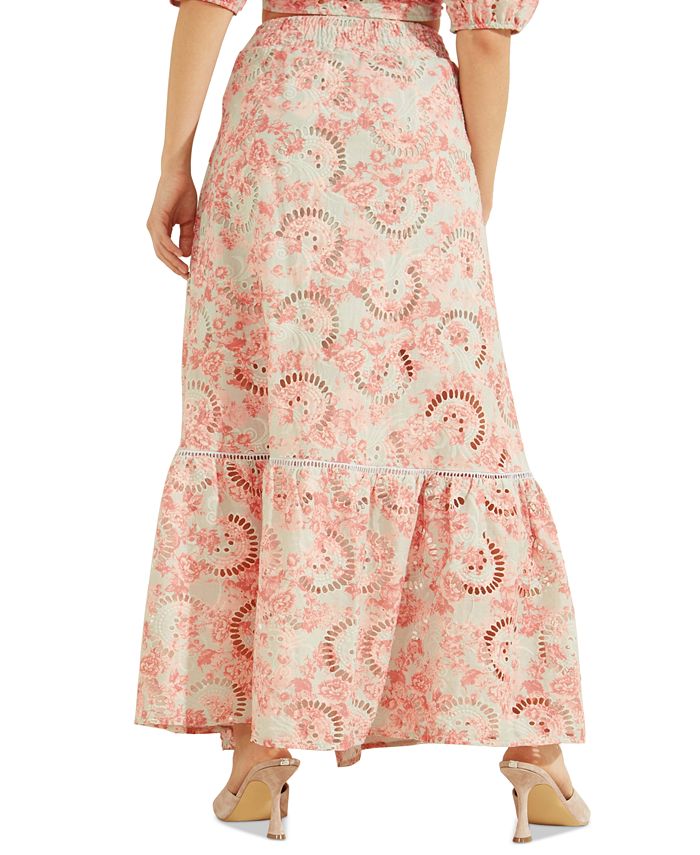 GUESS Women's Smeralda Printed Eyelet-Embroidered Skirt - Macy's