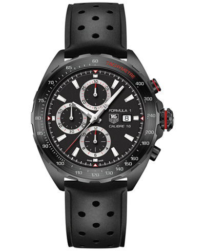 TAG Heuer Men's Swiss Automatic Chronograph Formula 1 Calibre 16 Black Perforated Rubber Strap Watch 44mm CAZ2011.FT8024