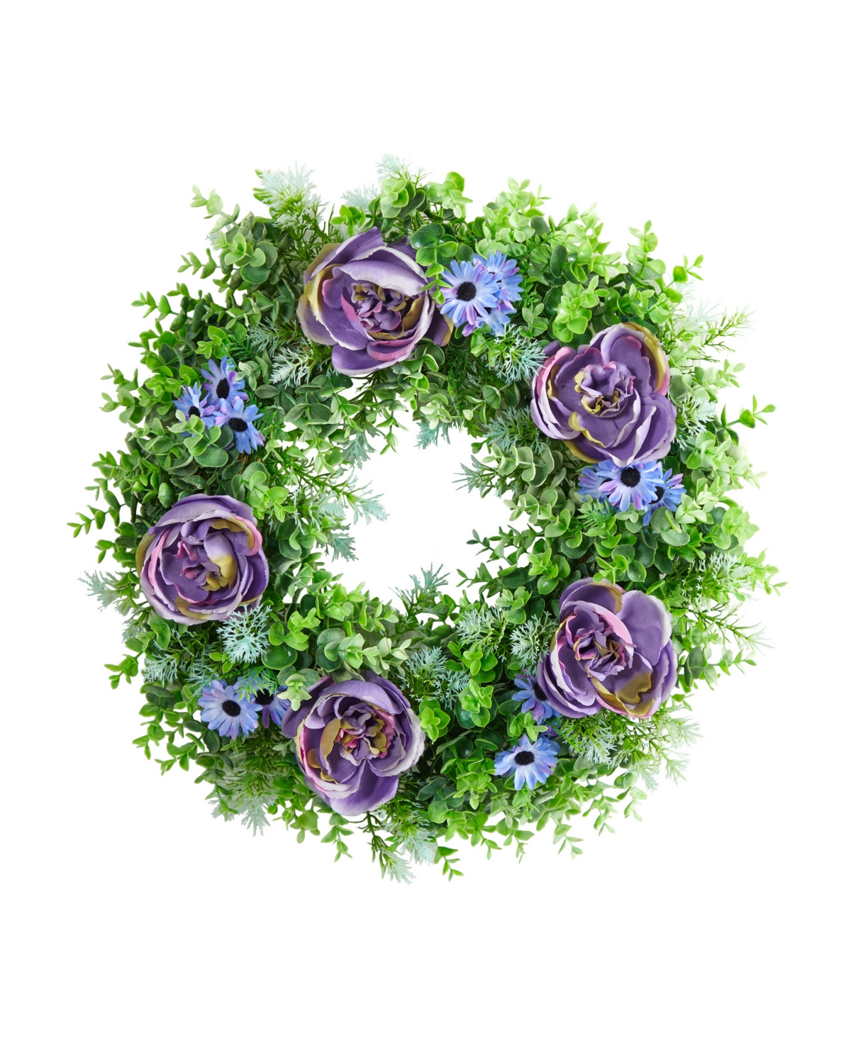 Shop Nearly Natural Rose, Daisy And Greens Artificial Wreath, 22" In Purple