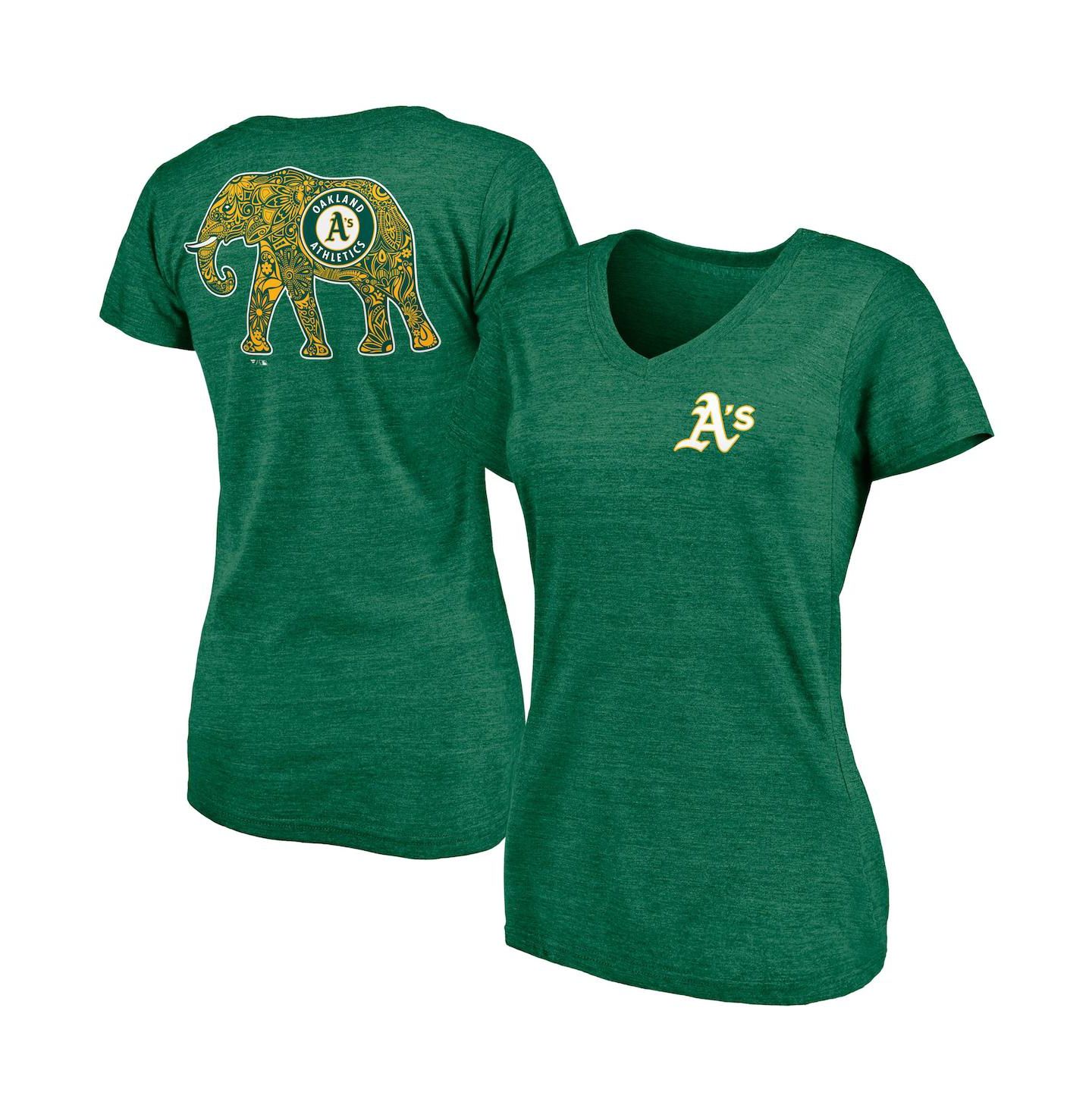 Женская футболка Fanatics Green Oakland Athletics Paisley Hometown Collection Tri-Blend V-Neck — фото 1