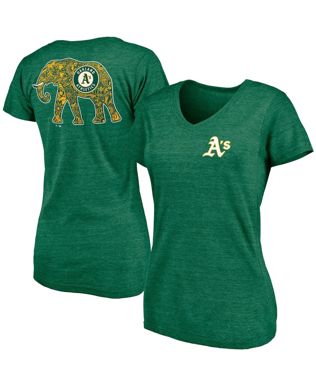 Shop Fanatics Women's  Green Oakland Athletics Paisley Hometown Collection Tri-blend V-neck T-shirt