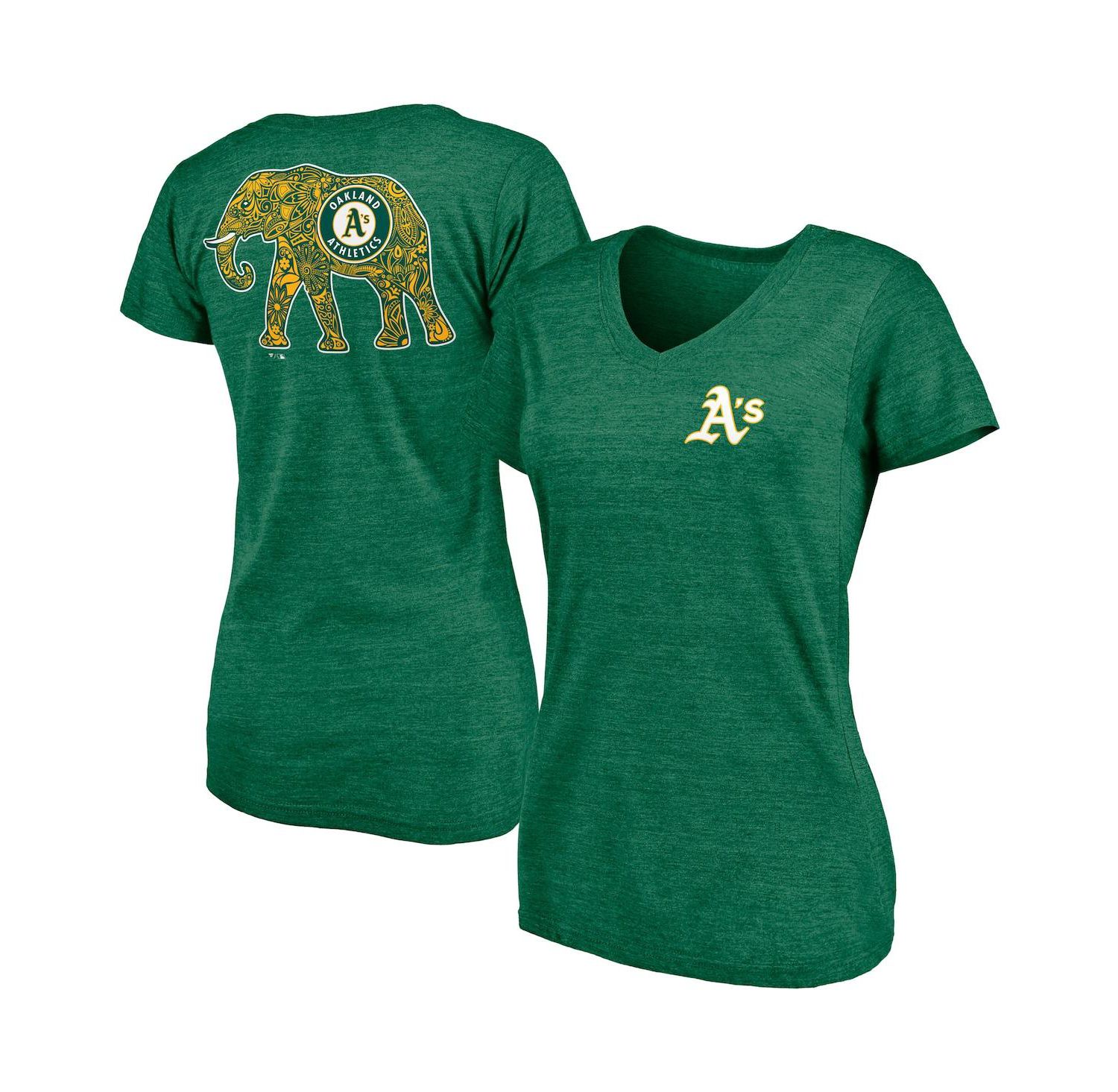 Women's Green Oakland Athletics Paisley Hometown Collection Tri-Blend V-Neck T-shirt
