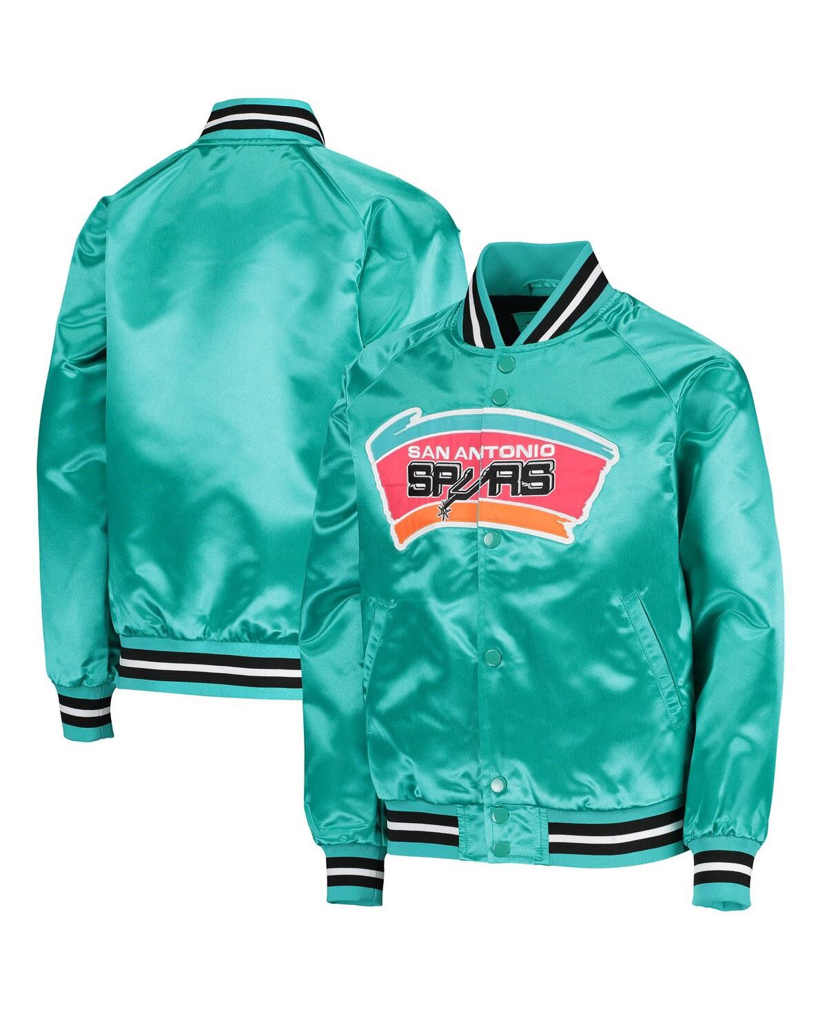 Big Boys Mitchell & NessSan Antonio Spurs Hardwood Classics Satin Raglan Full-Snap Jacket - Teal