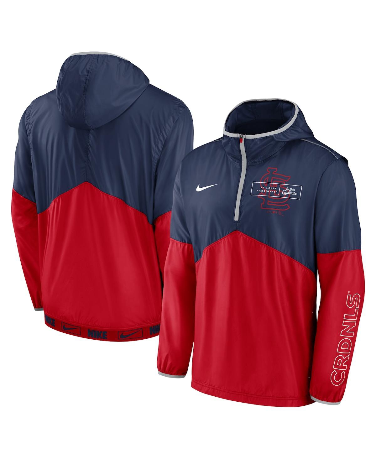 Shop Nike Men's  Navy And Red St. Louis Cardinals Overview Half-zip Hoodie Jacket In Navy,red