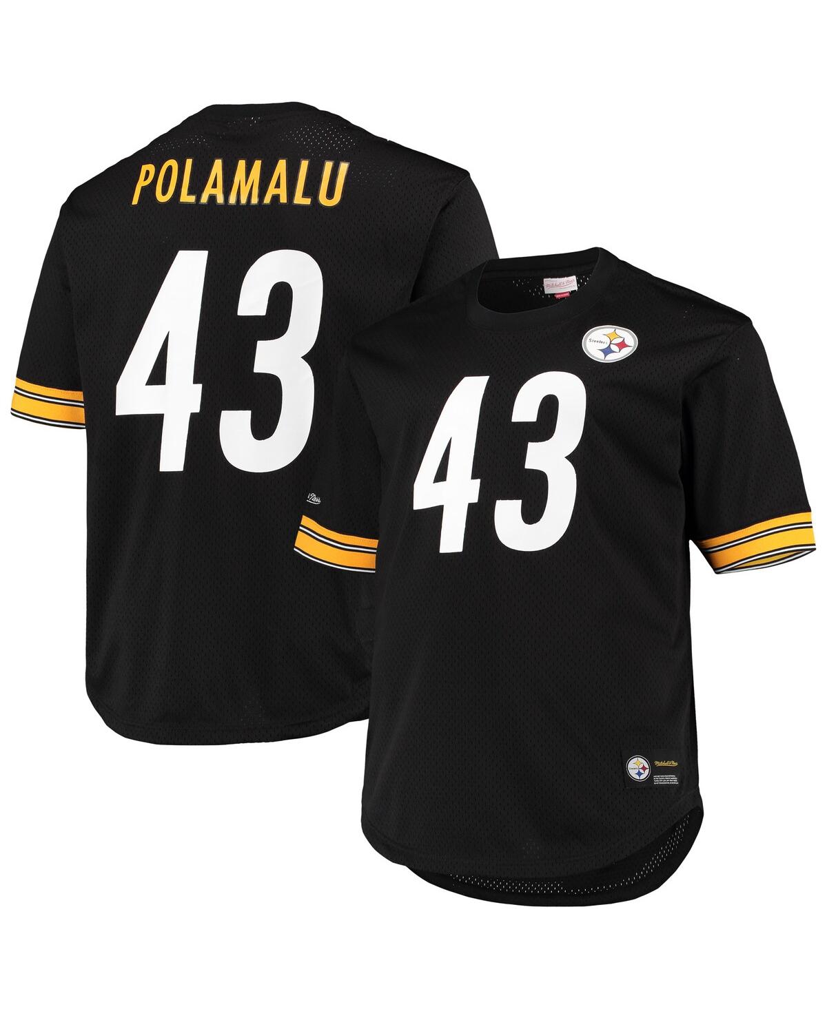 Men's Mitchell & Ness Troy Polamalu Black Pittsburgh Steelers Retired Player Mesh Name Number Hoodie T-Shirt Size: Small