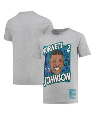 Big Boys and Girls Larry Johnson Gray Charlotte Hornets Hardwood Classics King Of The Court Player T-shirt