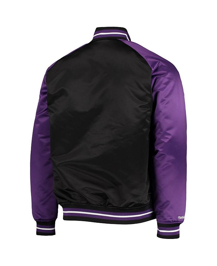 Men's Los Angeles Lakers Mitchell & Ness Black/Purple Hardwood Classics  Reload 3.0 Raglan Full-Snap Satin Jacket