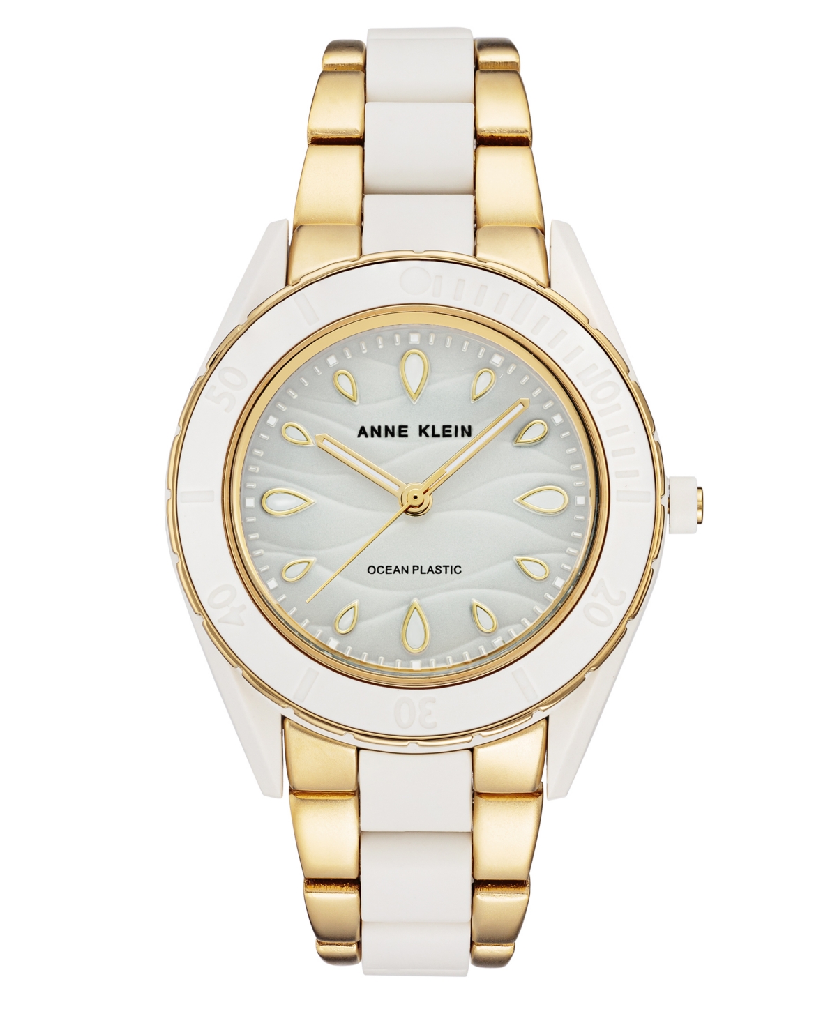 Anne Klein Women's Gold-tone And White Solar Ocean Work Plastic Bracelet Watch, 38.5mm In Two-tone