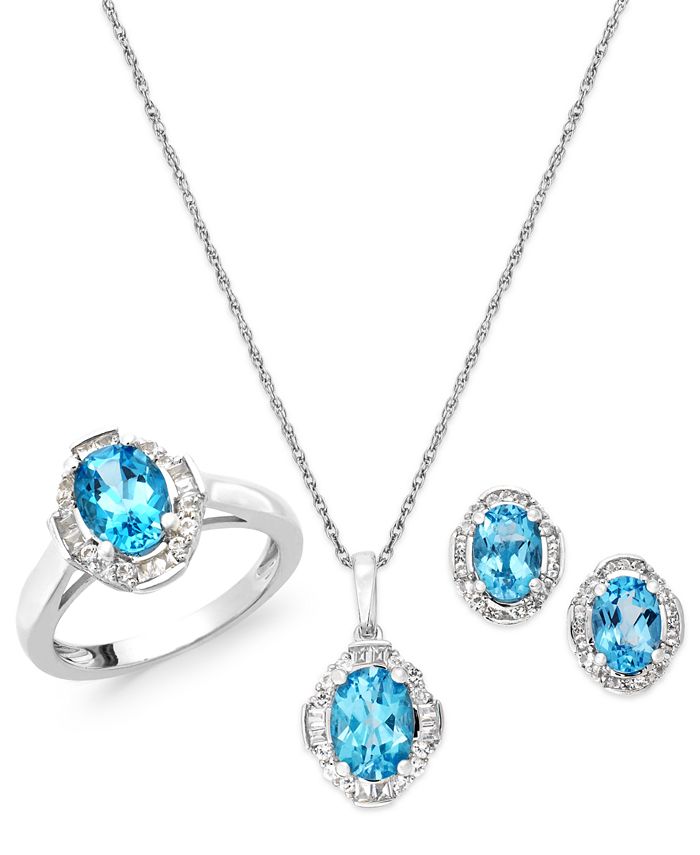 Macy's Blue and White Topaz Jewelry Set in Sterling Silver (4-1/3 ct. t ...