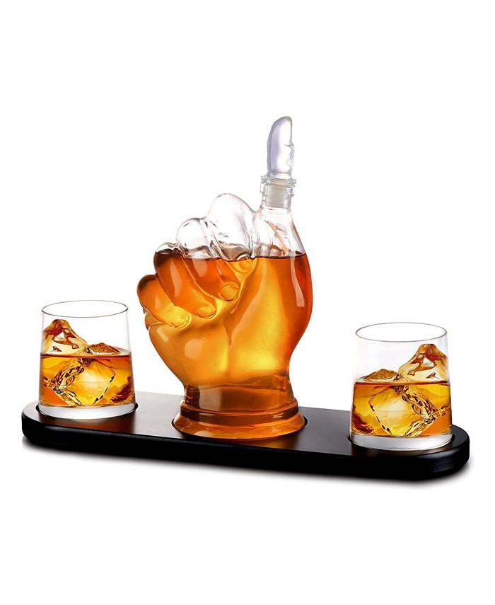 Bezrat Thumbs Up Whiskey Decanter with Whisky Glasses, Set of 4 - Macy's