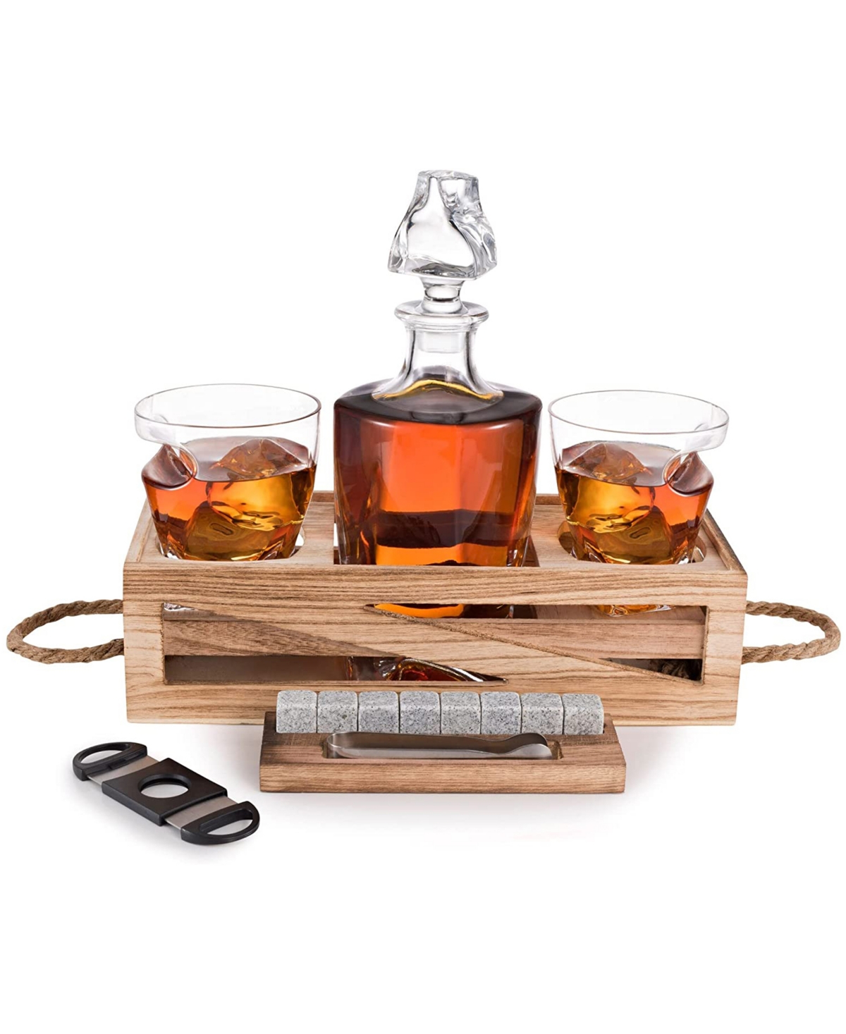 Bezrat Whiskey Decanter And Cigar Glass Gift Set, 14 Piece In Clear