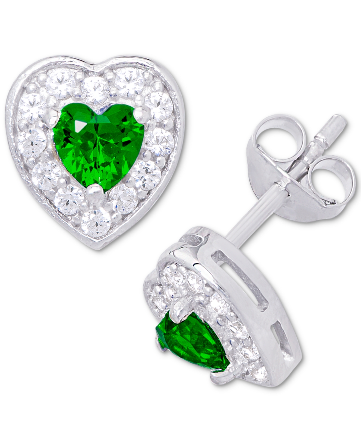 Macy's Green Quartz (3/8 Ct. T.w.) & Lab-created White Sapphire (1/3 Ct. T.w.) Halo Heart Stud Earrings In In Green Quartz