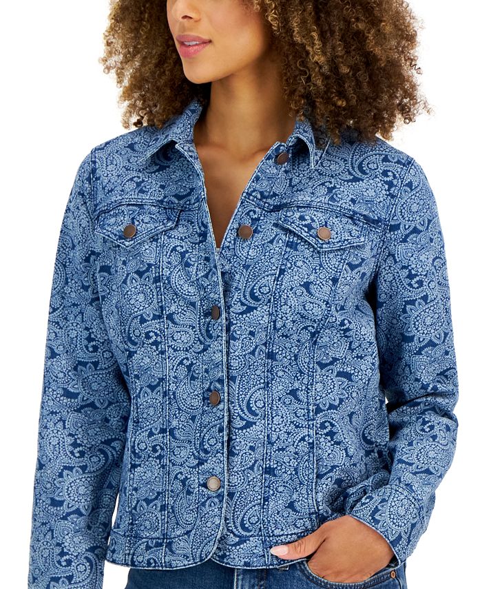 Charter Club Women's Paisley Denim Jacket, Created for Macy's Macy's