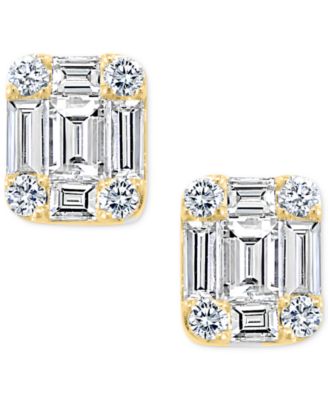 EFFY&reg; Diamond Emerald-Shaped Baguette Cluster Stud Earrings (3/4 ct. t.w.) in 14k Gold