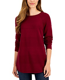 Women's Cotton Textured-Stripe Raglan-Sleeve Sweater, Created for Macy's