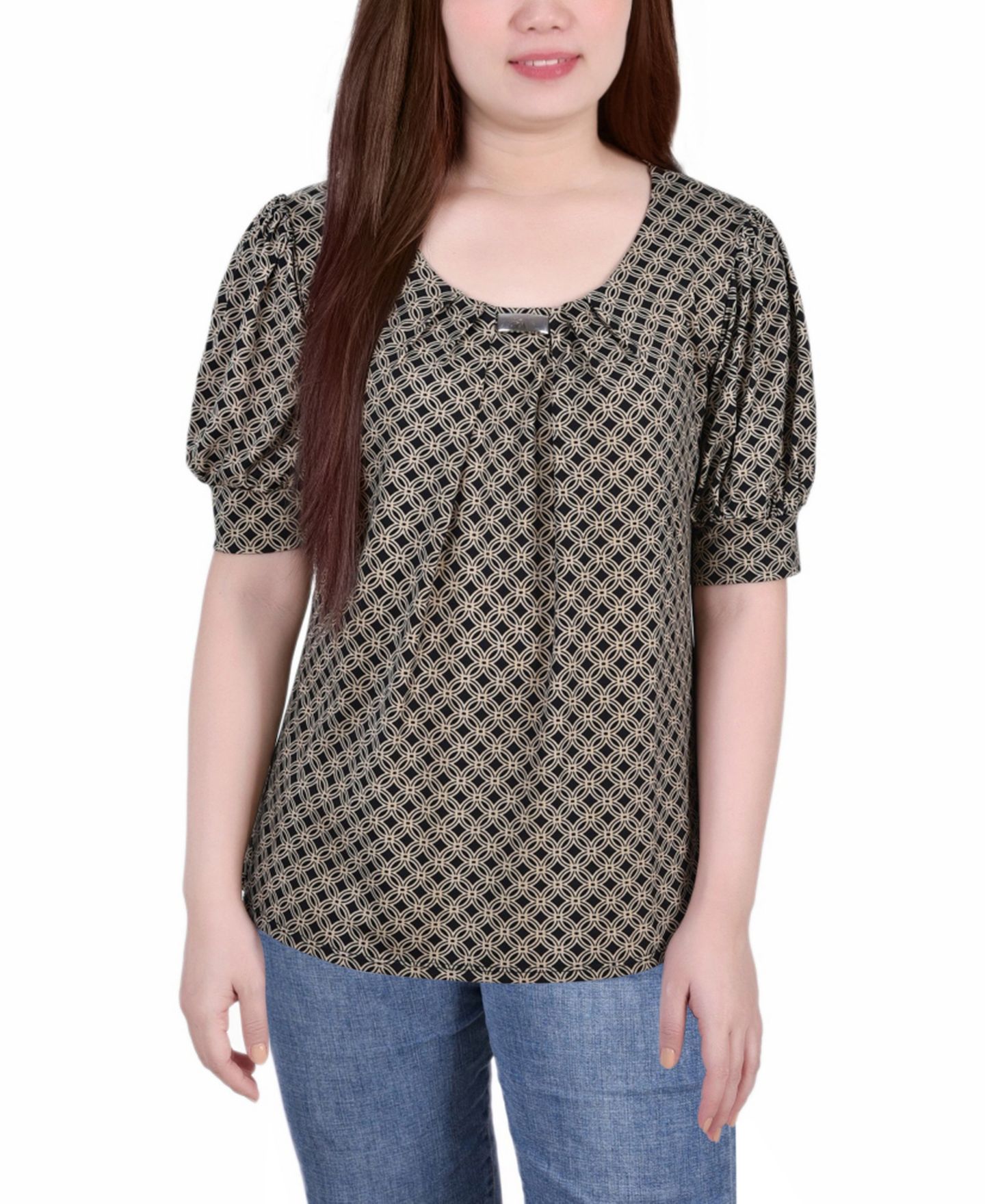 Женский топ NY Collection Missy Short Sleeve Balloon Sleeve, цвет: Doeskin New Iconic — фото 1